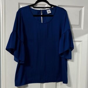 CAbi Navy Blue Ruffle Sleeve Blouse